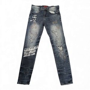 Bleeker & Mercer Men's Skinny Blue Distressed Jeans W29